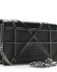 Metallic Patent Micro-Cannage D1ORama Wallet on Chain Pouch Onyx Black