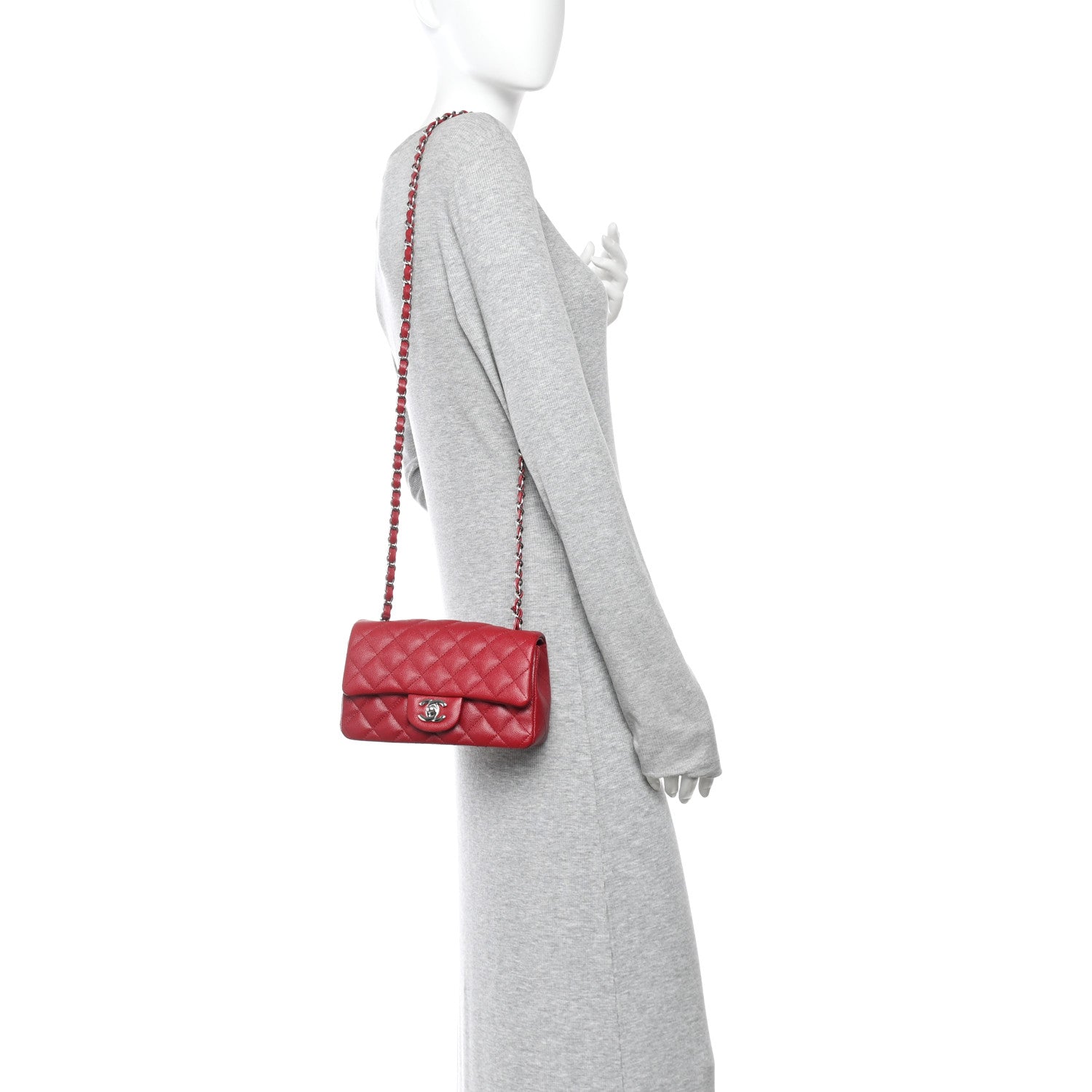 Caviar Quilted Mini Rectangular Flap Dark Red