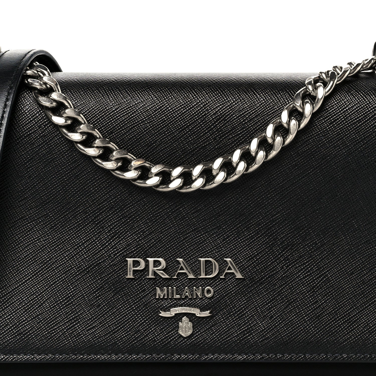 Saffiano Tessuto Nylon Chain Shoulder Bag Black