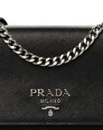 Saffiano Tessuto Nylon Chain Shoulder Bag Black