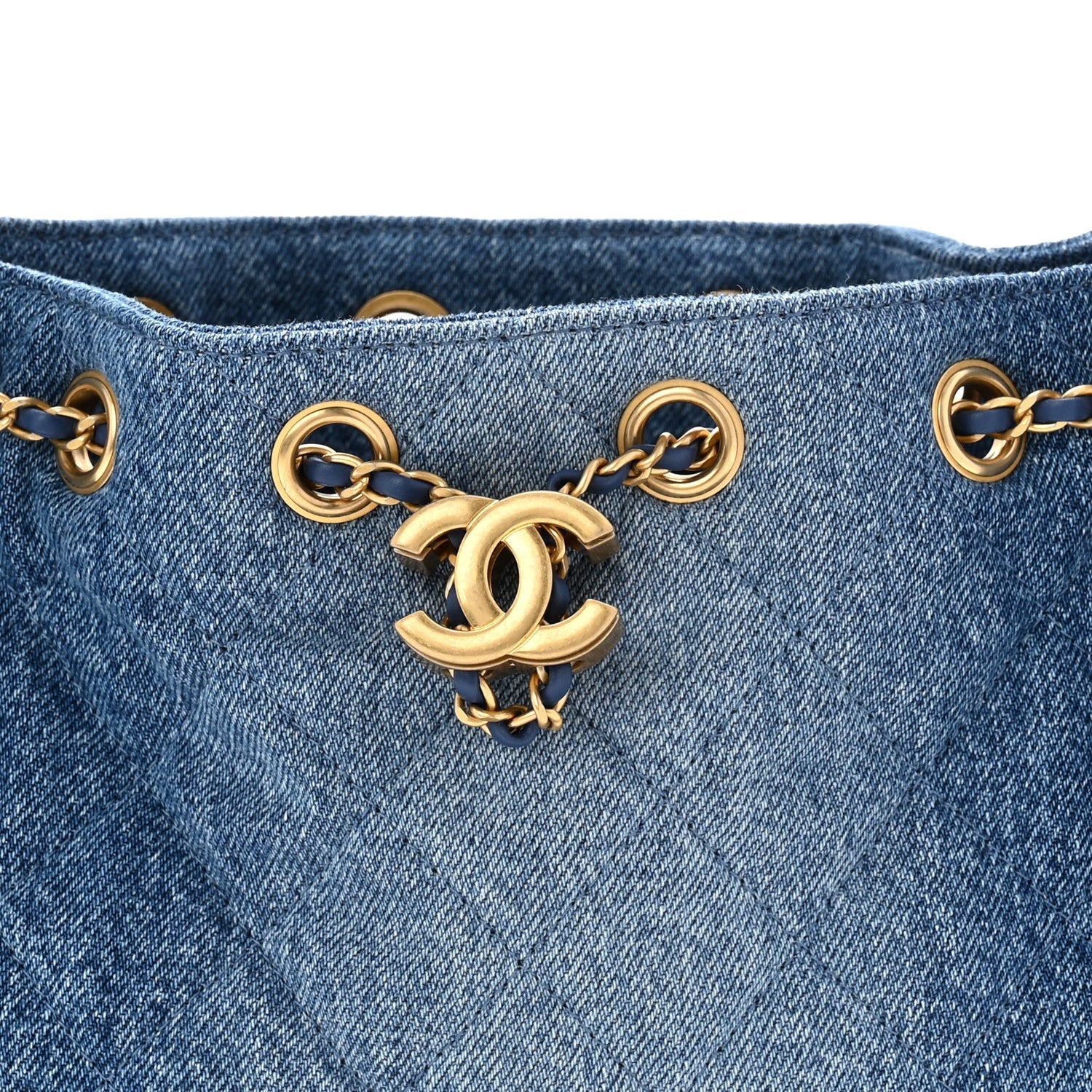Washed Denim Quilted Mini CHNL 25 Handbag Blue