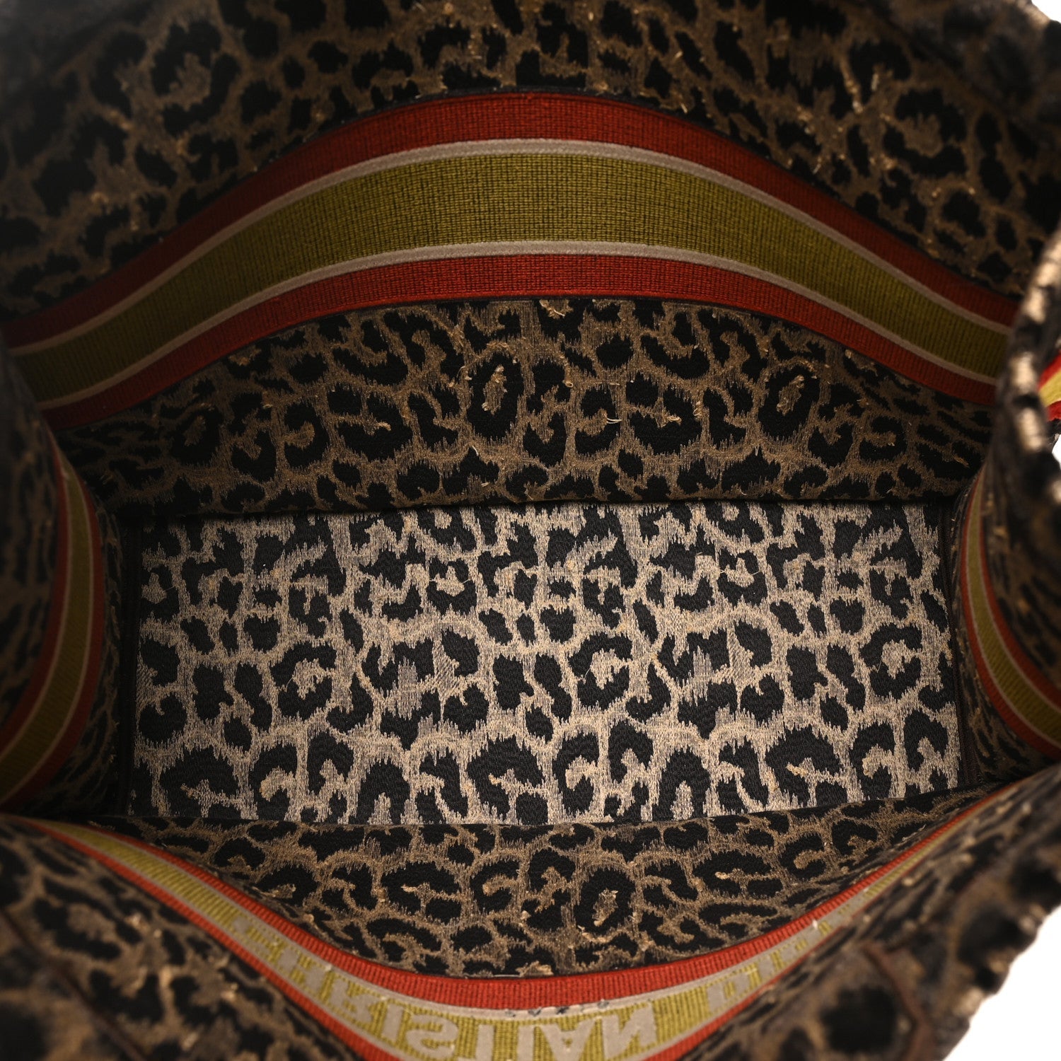 Canvas Velvet Embroidered Large Leopard Book Tote Tote Beige