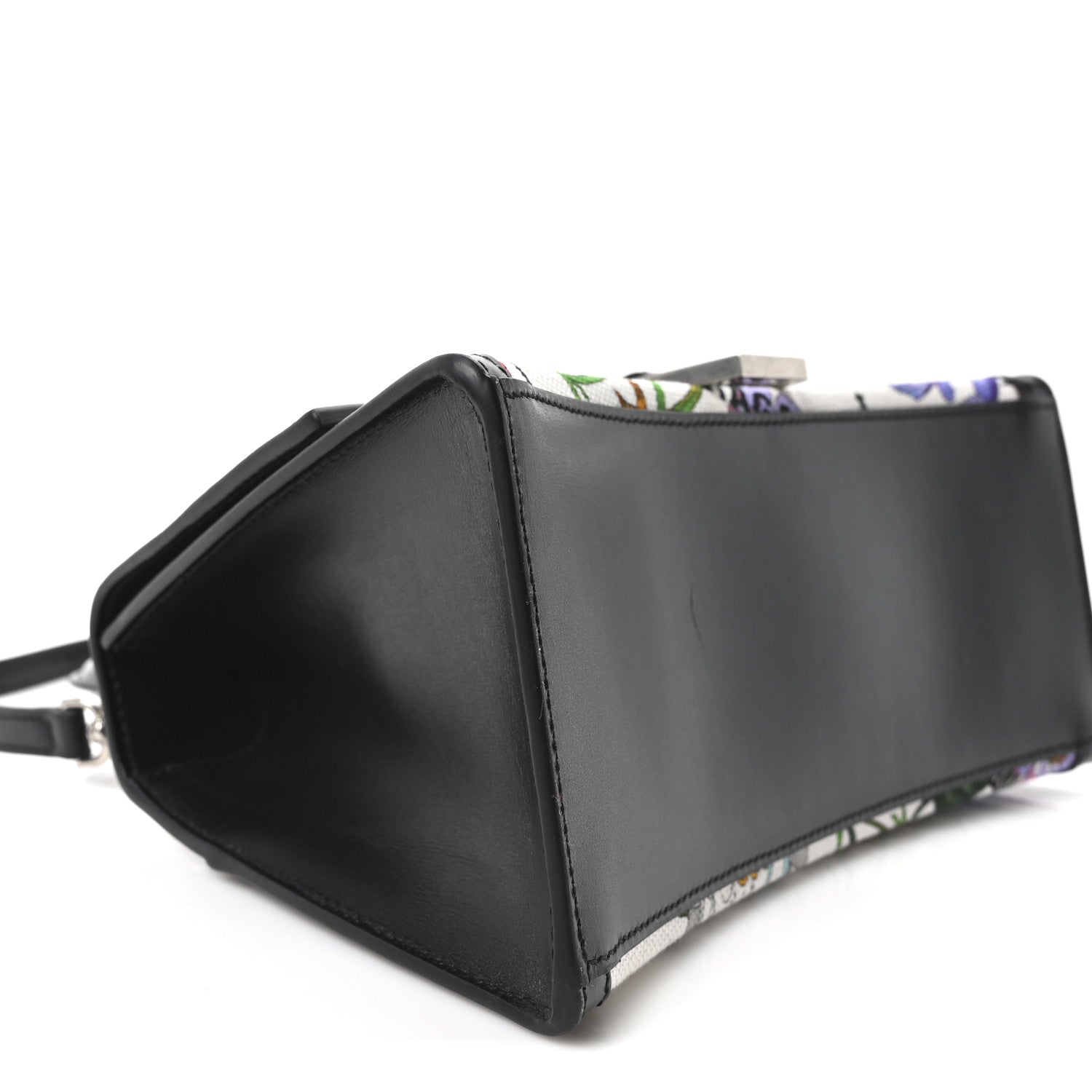 X GCCI Canvas Boarded Plutone Calfskin Flora Logo Print Small Hourglass Top Handle Bag White Multicolor Black