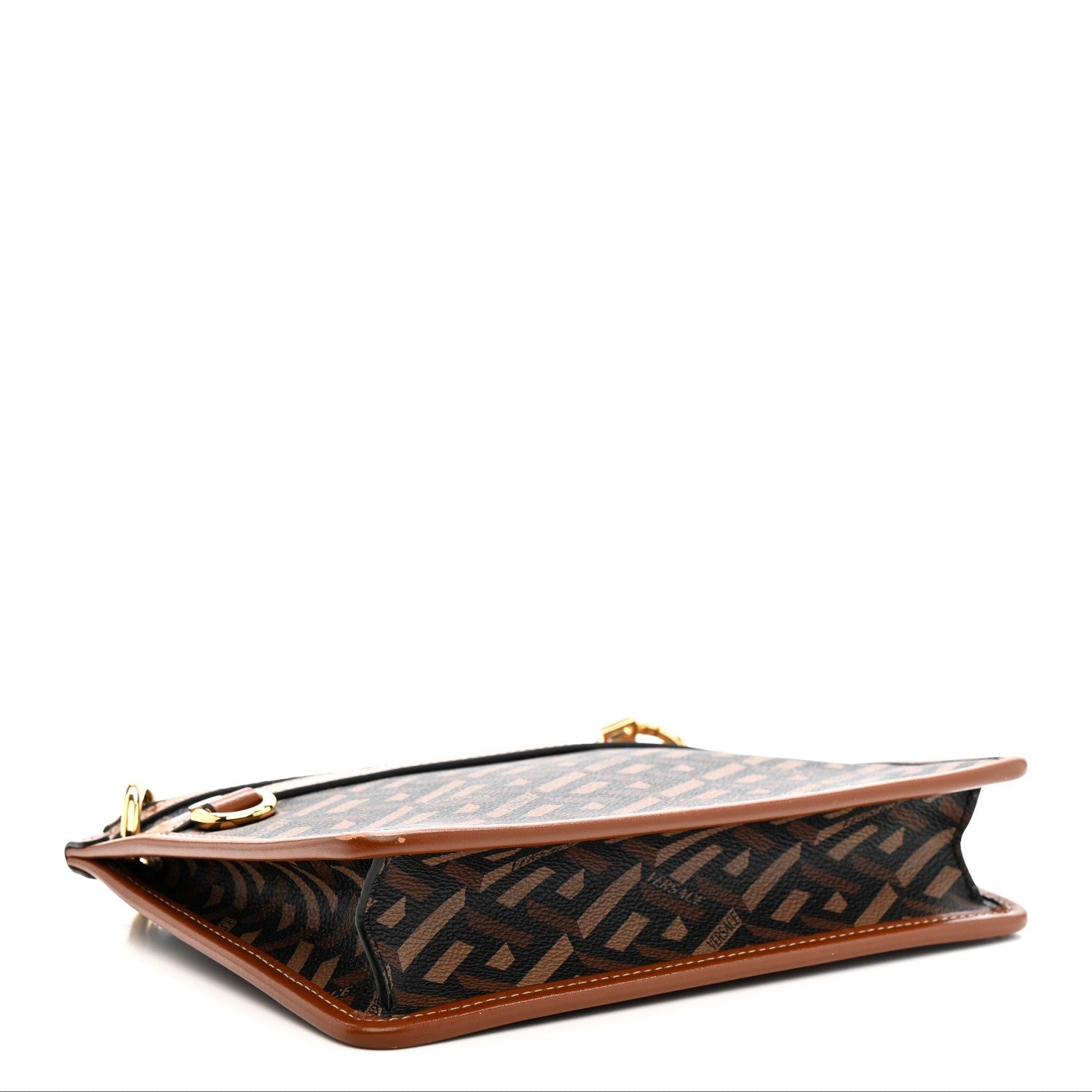 Coated Canvas Medium La Greca Signature Pouch Black Caramel