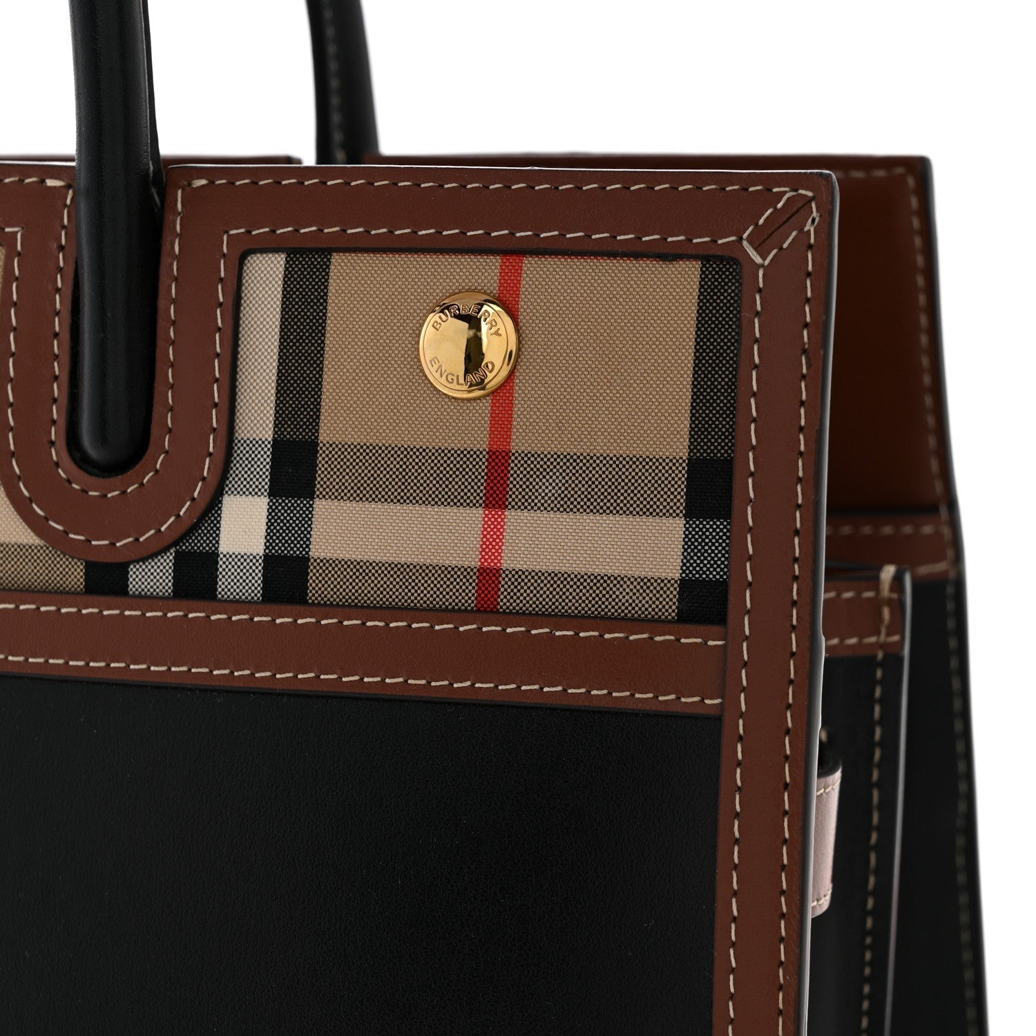 Calfskin Vintage Check Medium Two Handle Title Bag Black
