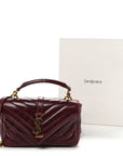 Shiny Calfskin Matelasse Chevron Monogram Mini College Bag Deep Hot Wine
