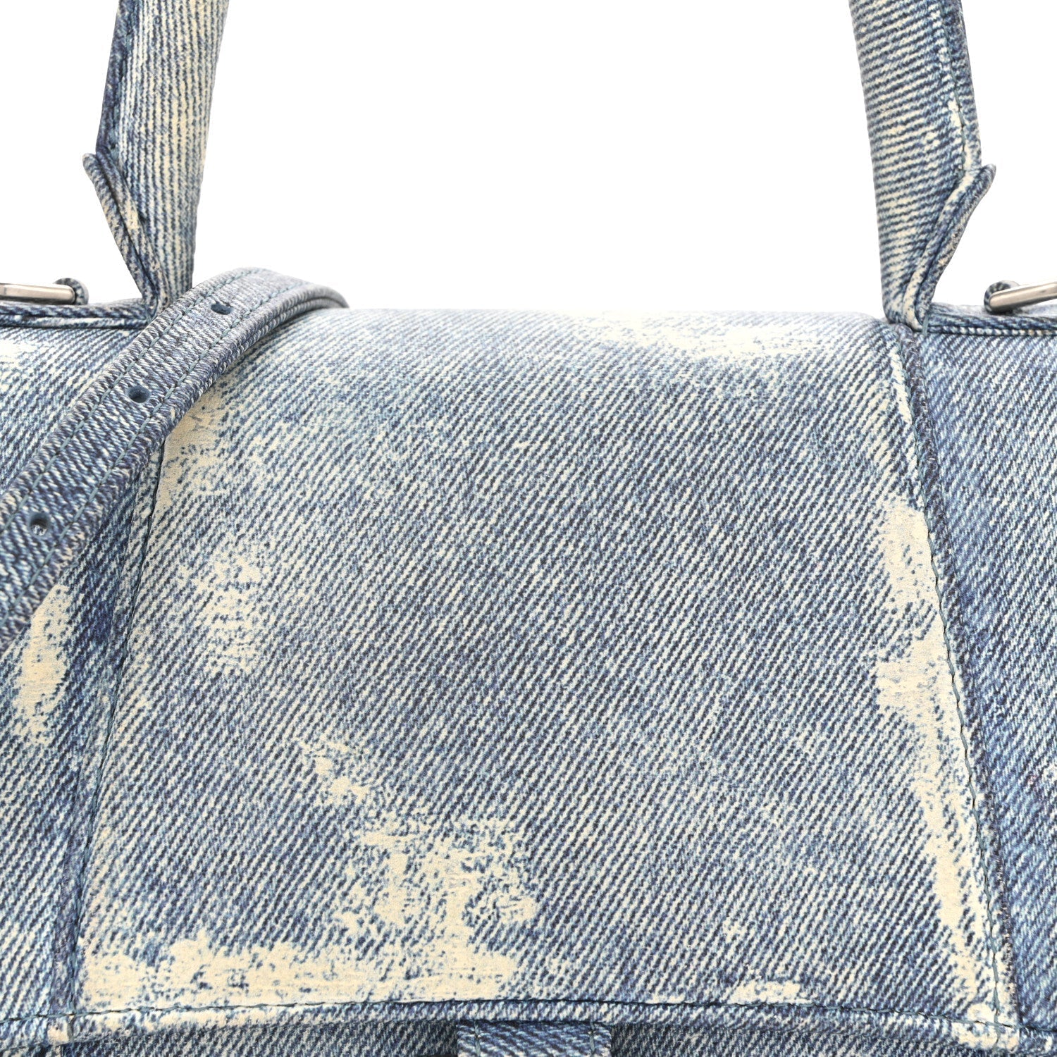 Nappa Denim Printed Hourglass Top Handle Bag Small Denim Blue