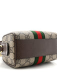 GG Supreme Monogram Textured Dollar Calfskin Web Super Mini Ophidia Top Handle Bowler Bag Beige Ebony New Acero
