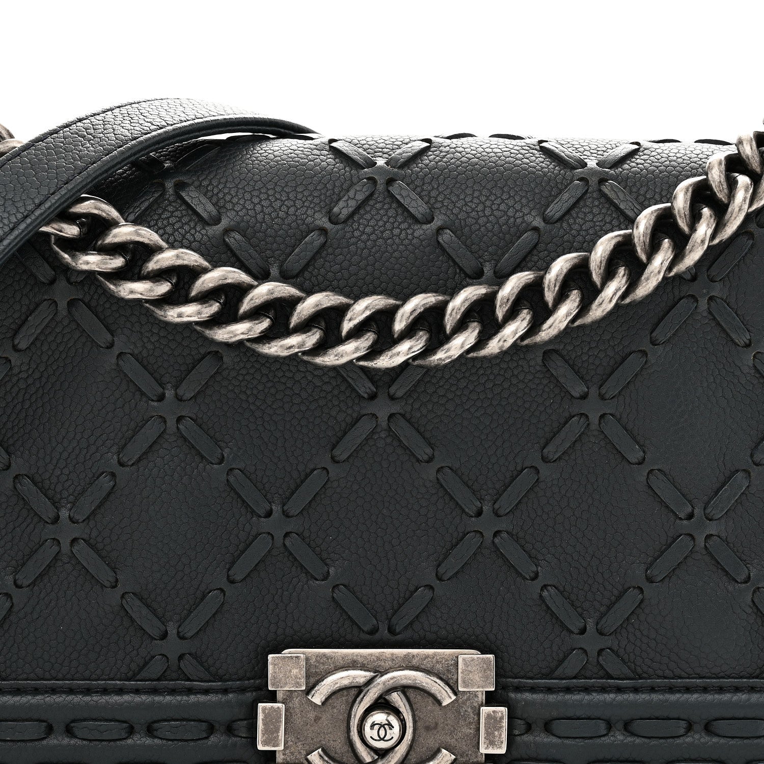 Caviar Stitched Medium Boy Flap Blue