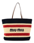 Raffia Crochet Stripe Tote Natural Blue