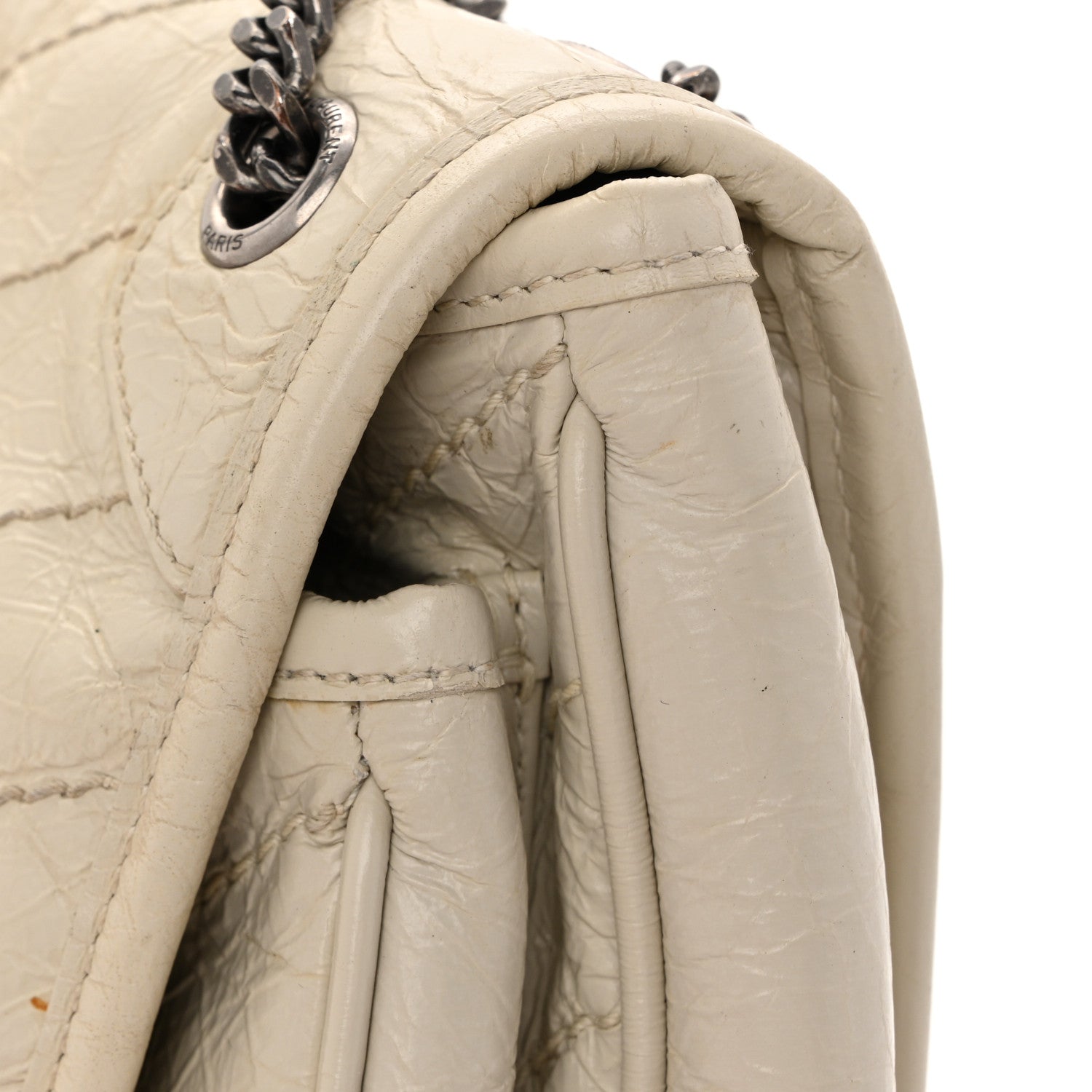 Crinkled Calfskin Matelasse Monogram Baby Niki Chain Satchel White