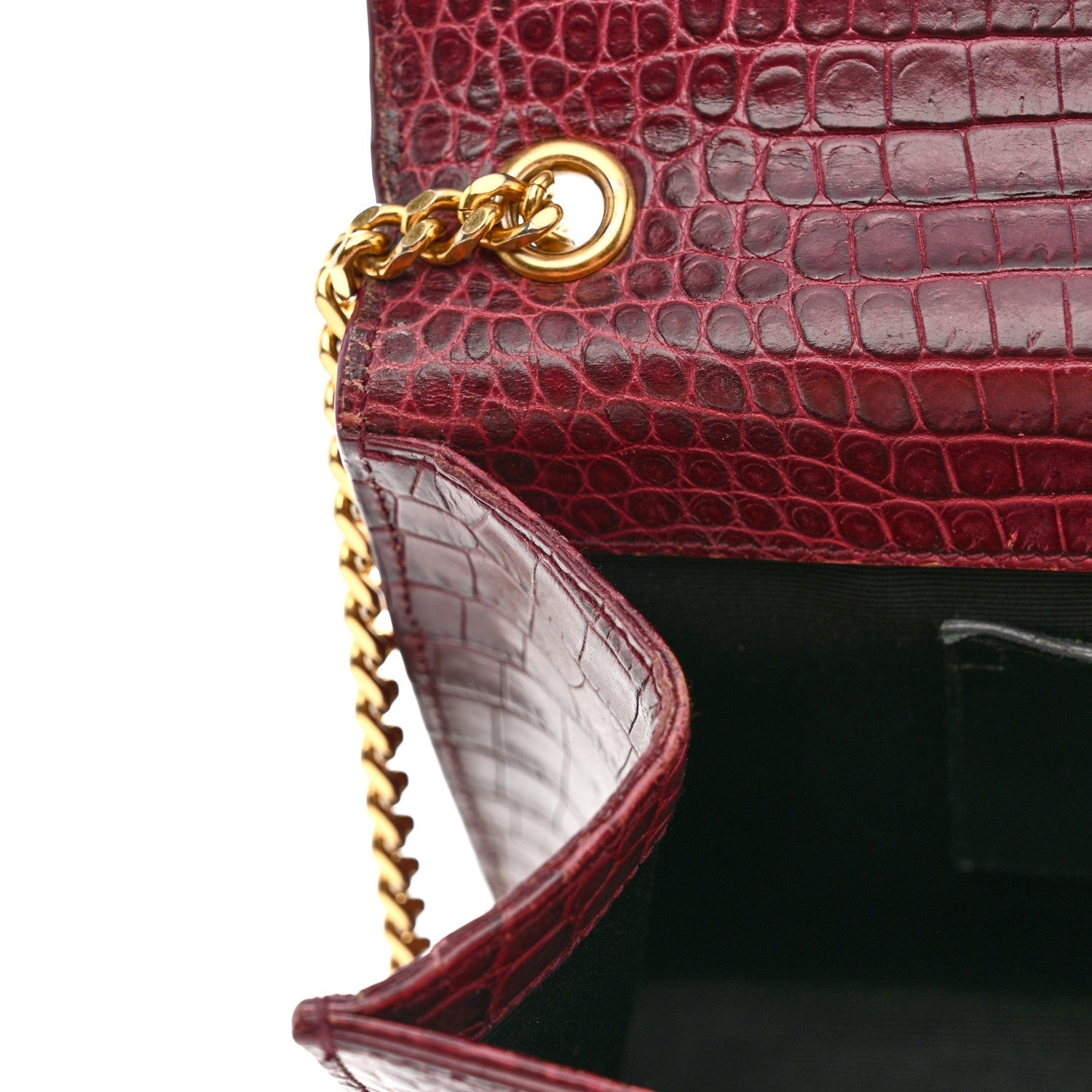 Calfskin Crocodile Embossed Medium Classic Monogram Kate Tassel Satchel Dark Red