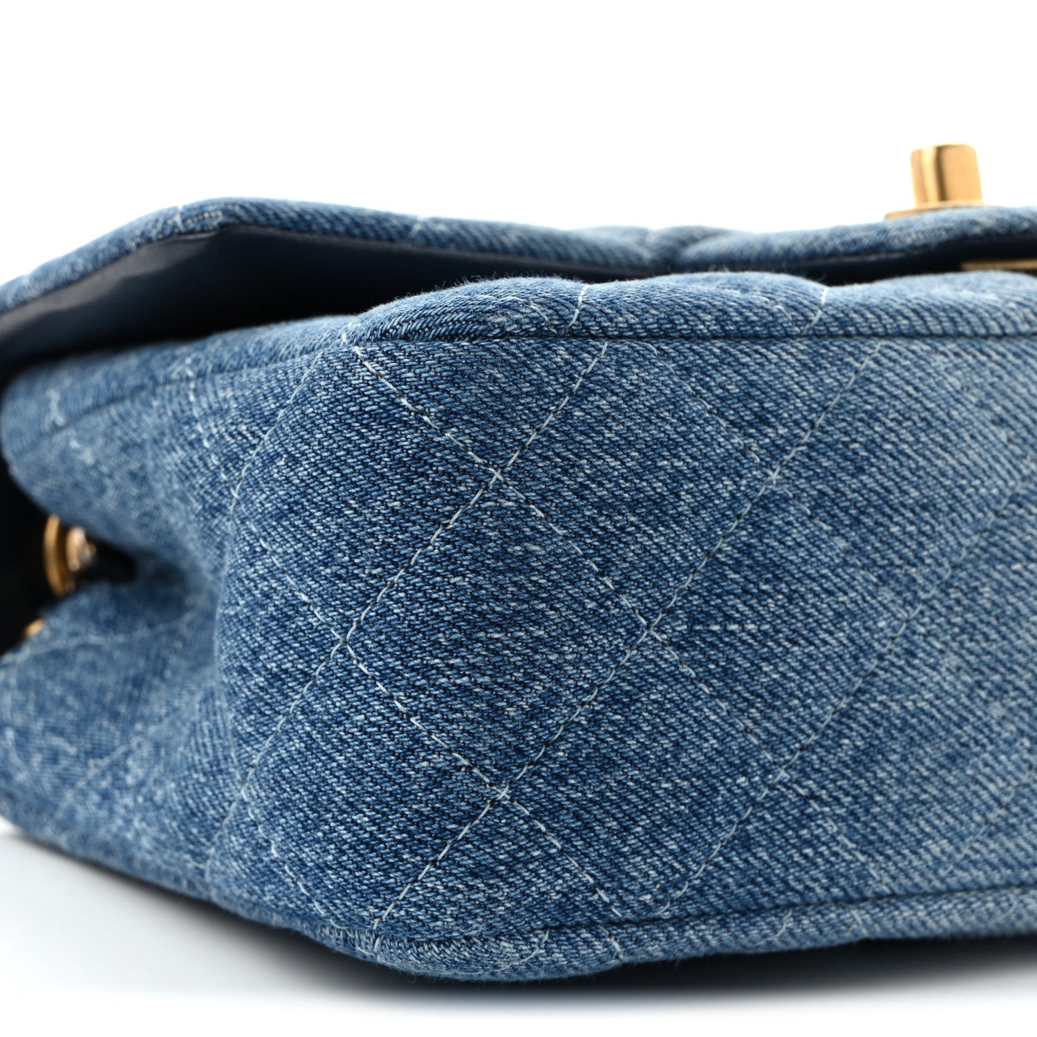 Washed Denim Quilted Mini Rectangular Flap Blue