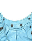 Extra Supple Calfskin Crocodile Embossed Le Cagole Shoulder Bag XS Sky Blue