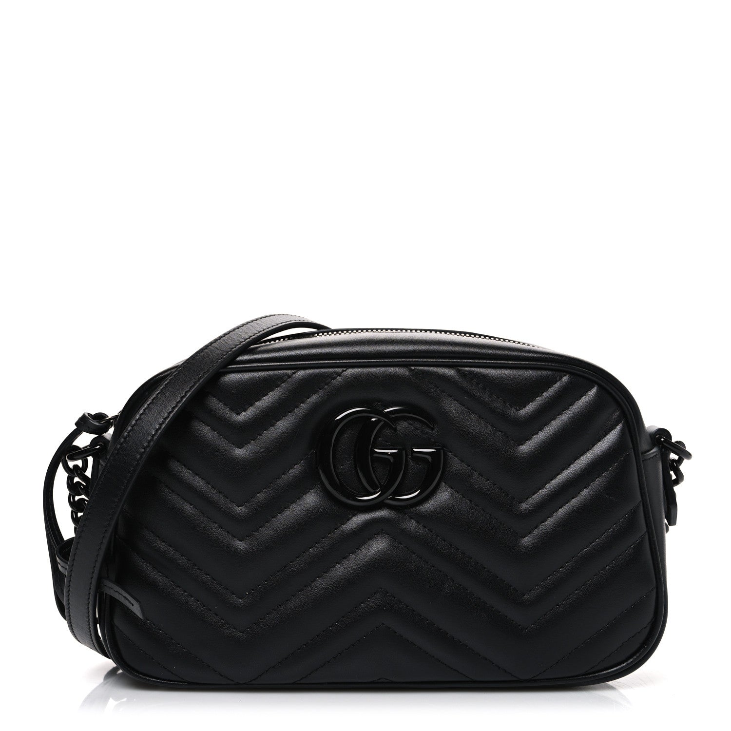 Calfskin Matelasse Monochrome Small GG Marmont Chain Shoulder Bag Black