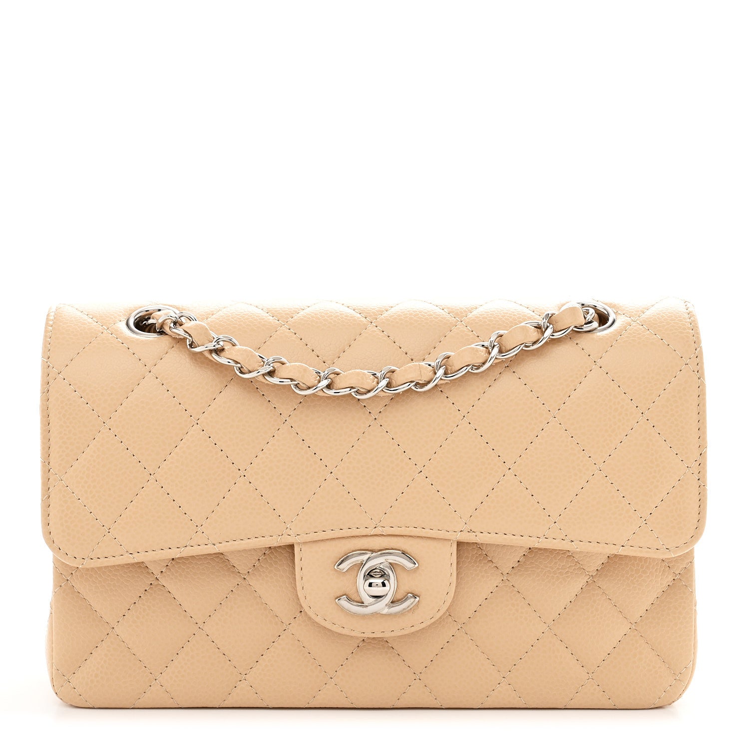Caviar Quilted Small Double Flap Beige