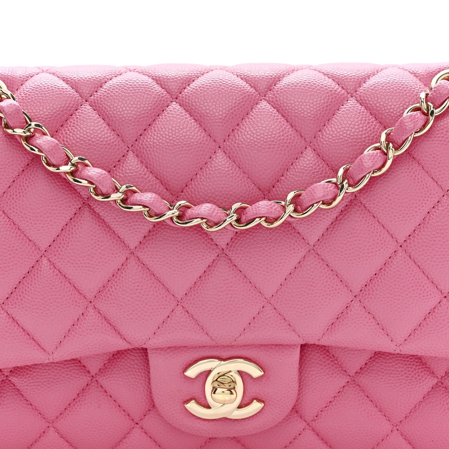 Caviar Quilted Medium Double Flap Pink