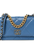 Lambskin Quilted CHNL 19 Wallet On Chain WOC Blue