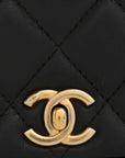 Calfskin Quilted Coco Mail Clutch With Chain Black