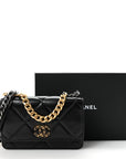 Lambskin Quilted CHNL 19 Wallet On Chain WOC Black