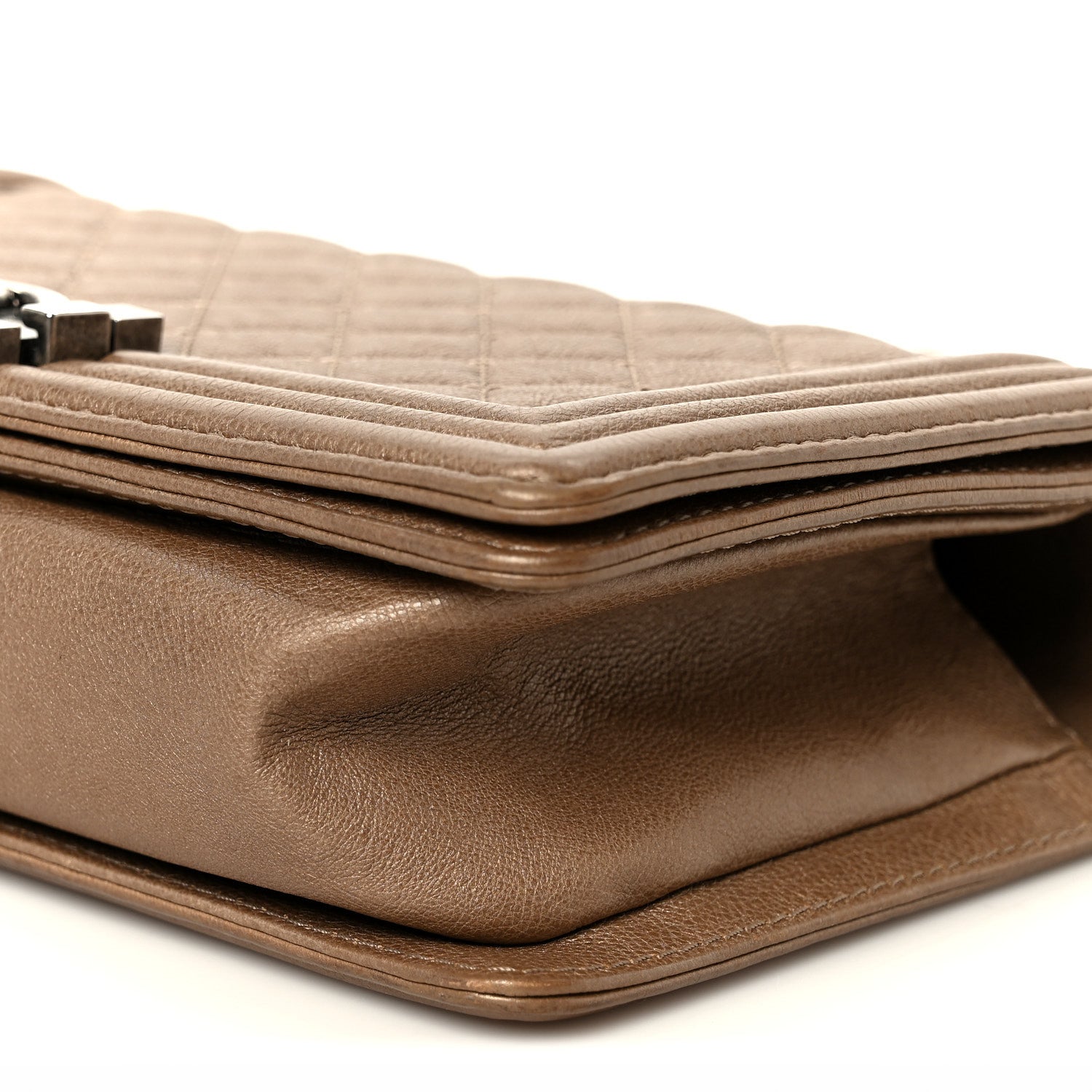 Metallic Calfskin Quilted Medium Boy Flap Taupe
