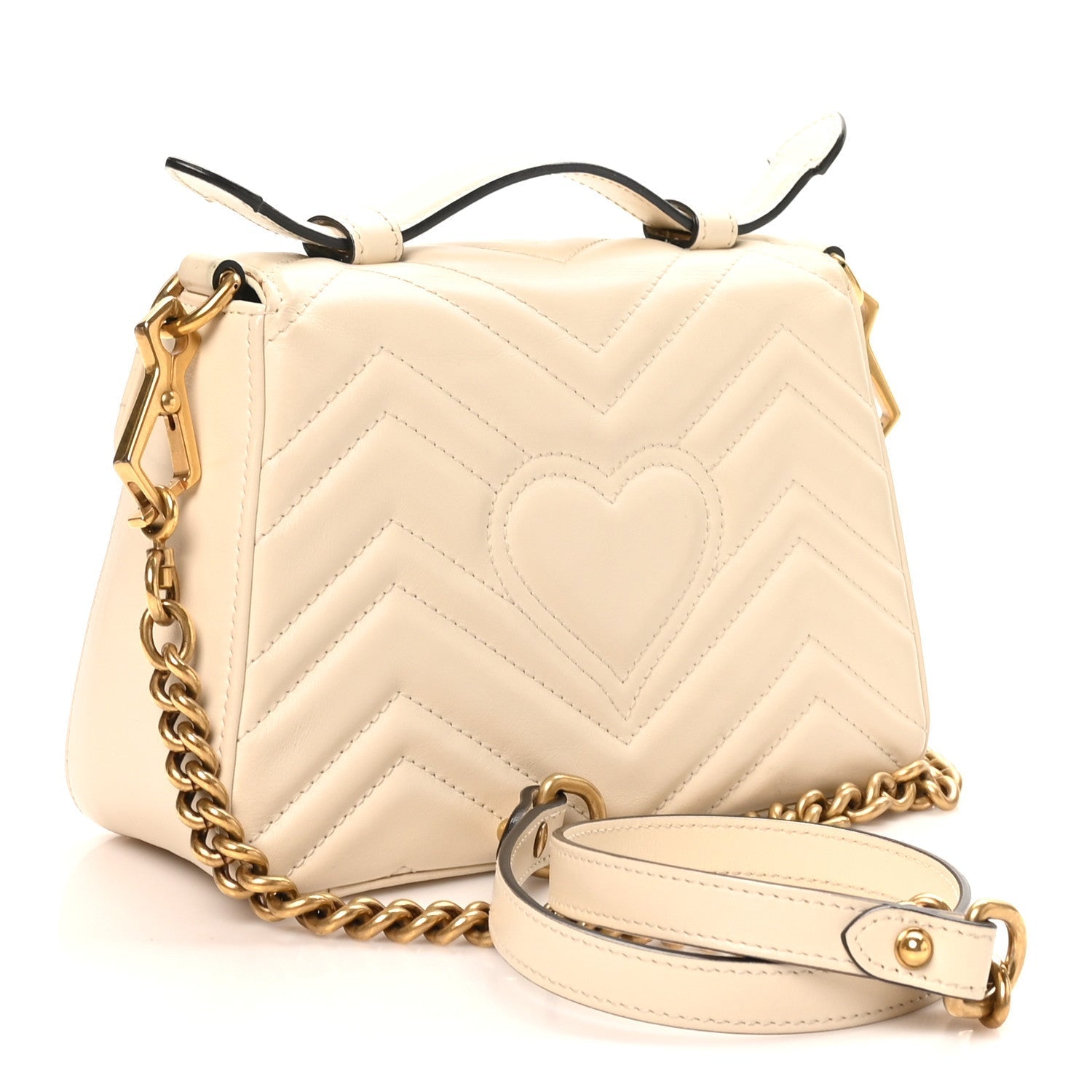 Calfskin Matelasse Mini GG Marmont Top Handle Shoulder Bag White