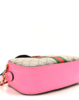 GG Supreme Monogram Textured Dollar Calfskin Web Ophidia Small Crossbody Bag Beige Ebony Fuchsia