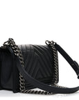 Calfskin Chevron Quilted Medium Boy Flap Black