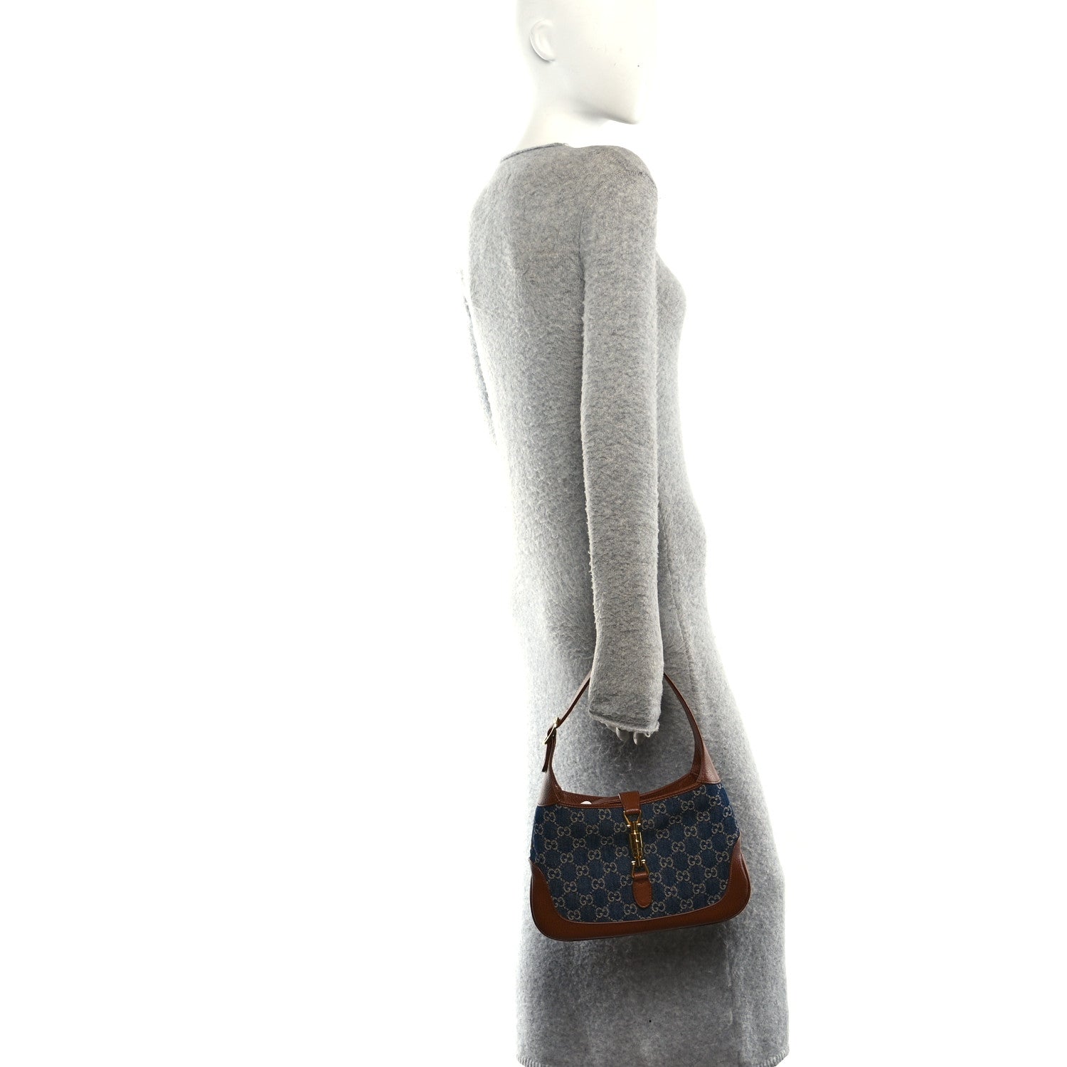 New Denim GG Monogram Calfskin Small Jackie 1961 Hobo Blue Tea Cuir