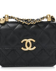 Calfskin Quilted Perfect Fit Coin Purse With Chain Black