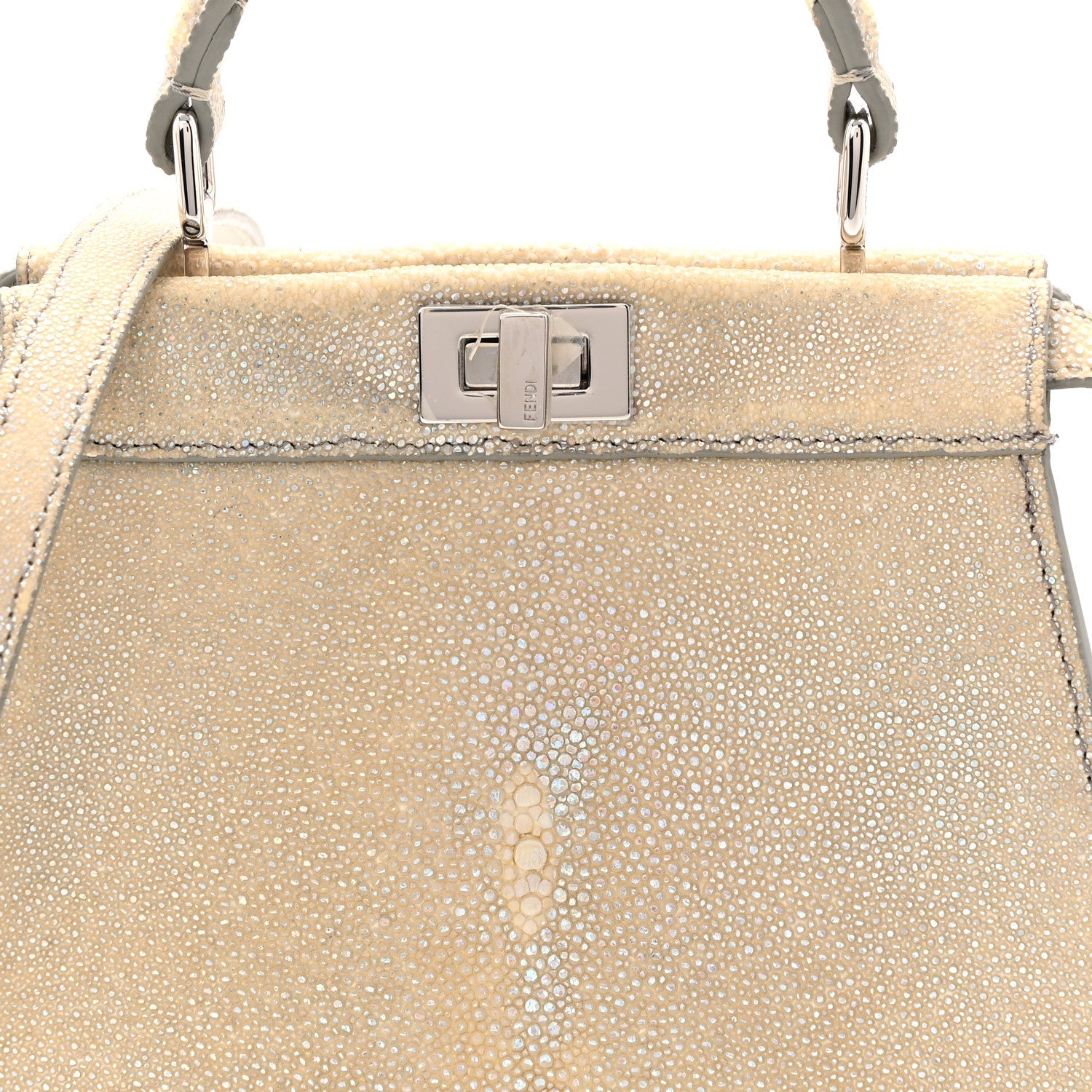 Stingray Shiny Nappa Petite Peekaboo I SEE U Satchel Beige