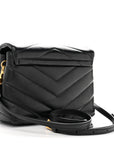 Calfskin Y Quilted Monogram Toy Loulou Crossbody Bag Black