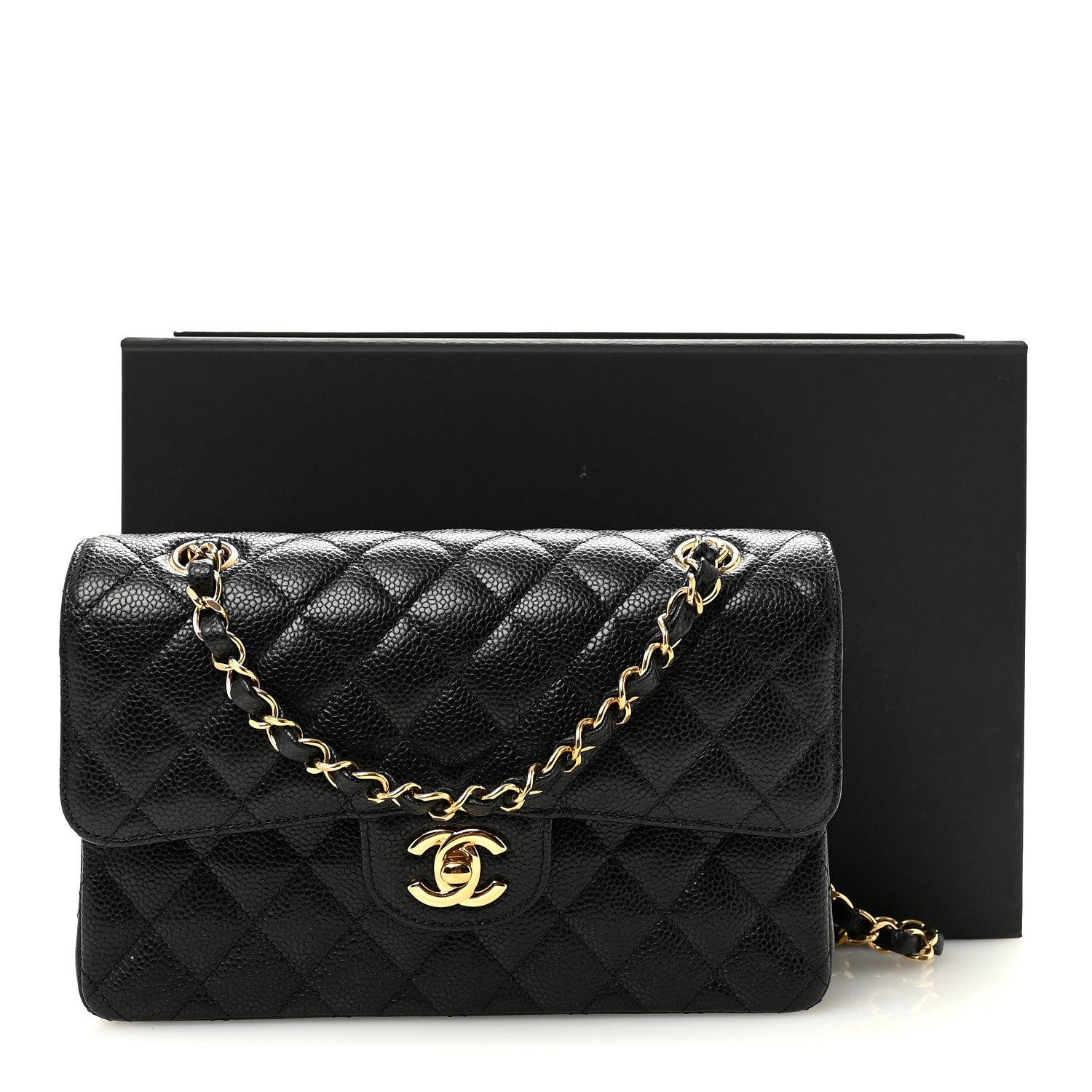 Caviar Quilted Small Double Flap Black