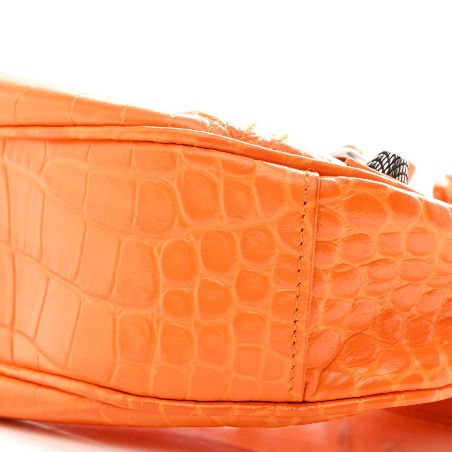 Extra Supple Calfskin Crocodile Embossed Le Cagole Shoulder Bag XS Pop Orange