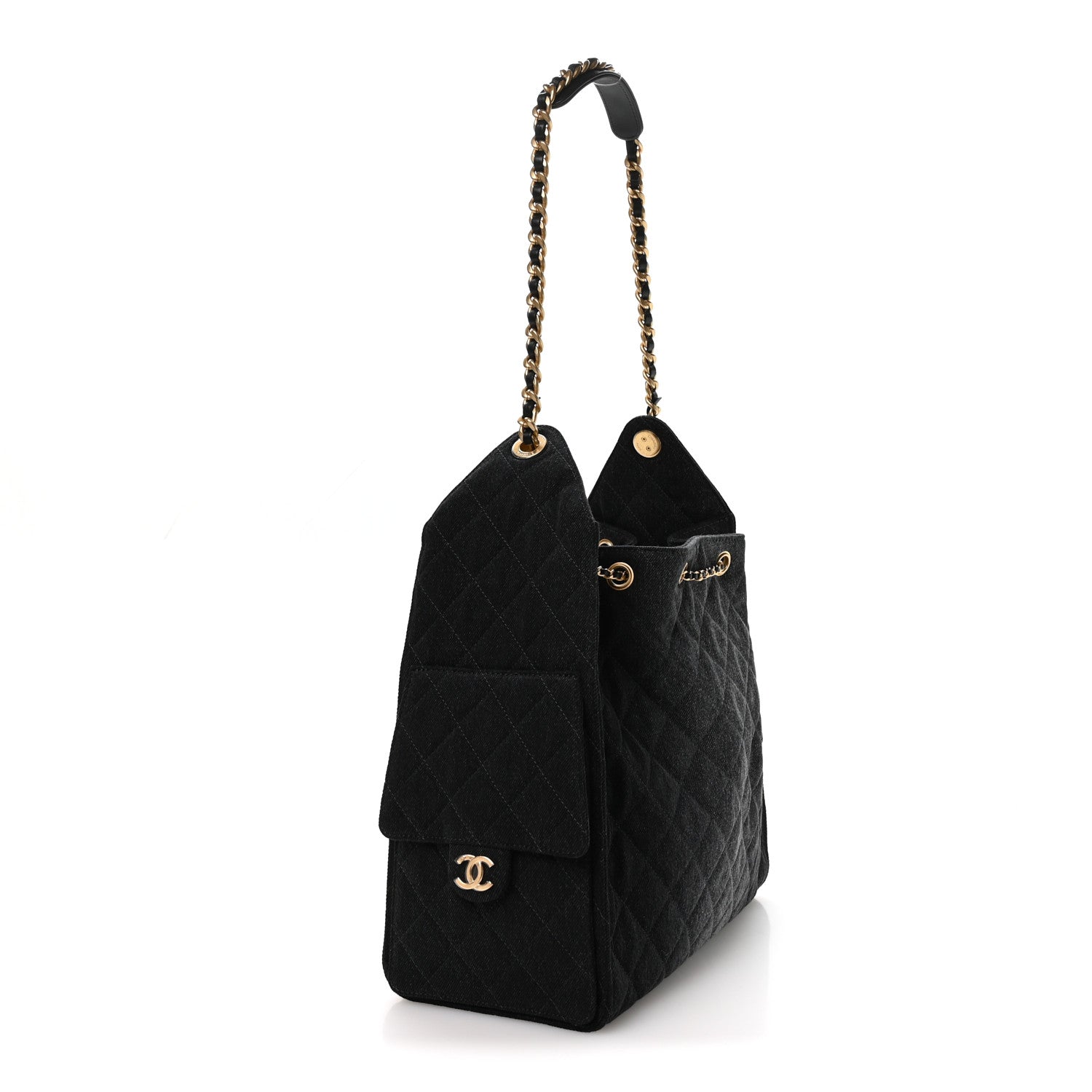 Washed Denim Quilted Medium CHNL 25 Handbag Black