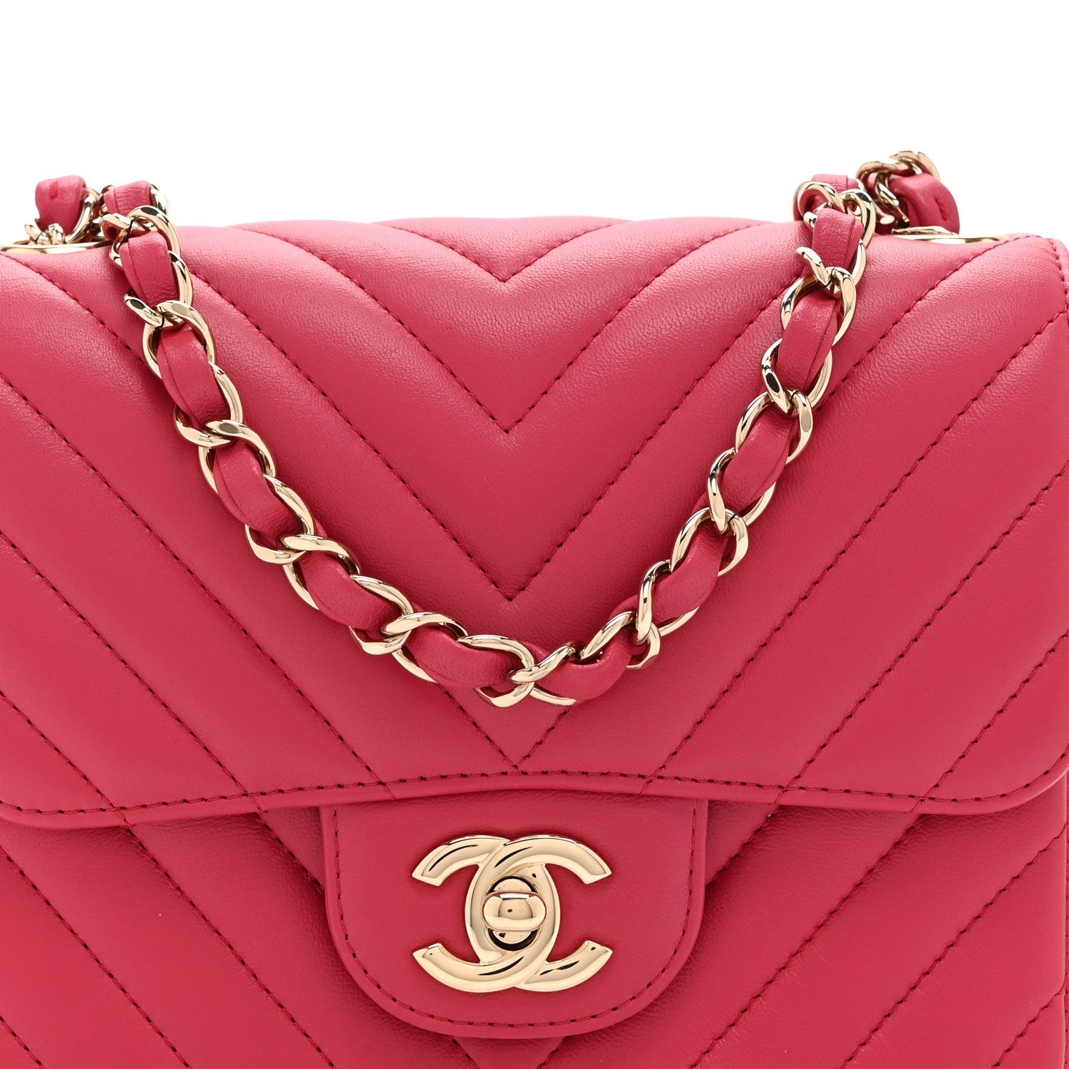 Lambskin Chevron Quilted Mini Square Flap Fuchsia