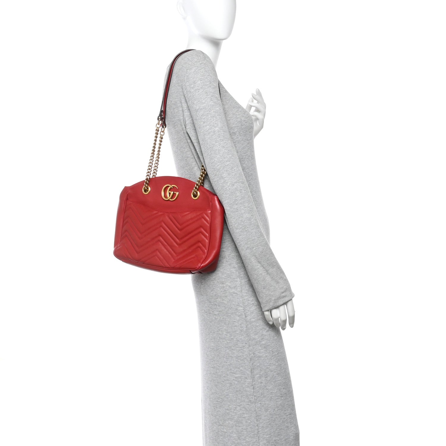 Calfskin Matelasse Medium GG Marmont Open Top Shoulder Bag Hibiscus Red