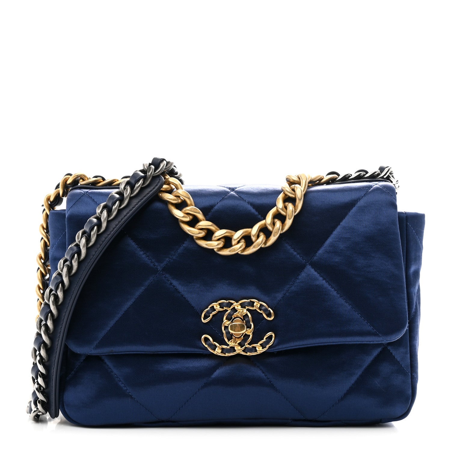 Satin Quilted Medium CHNL 19 Flap Blue