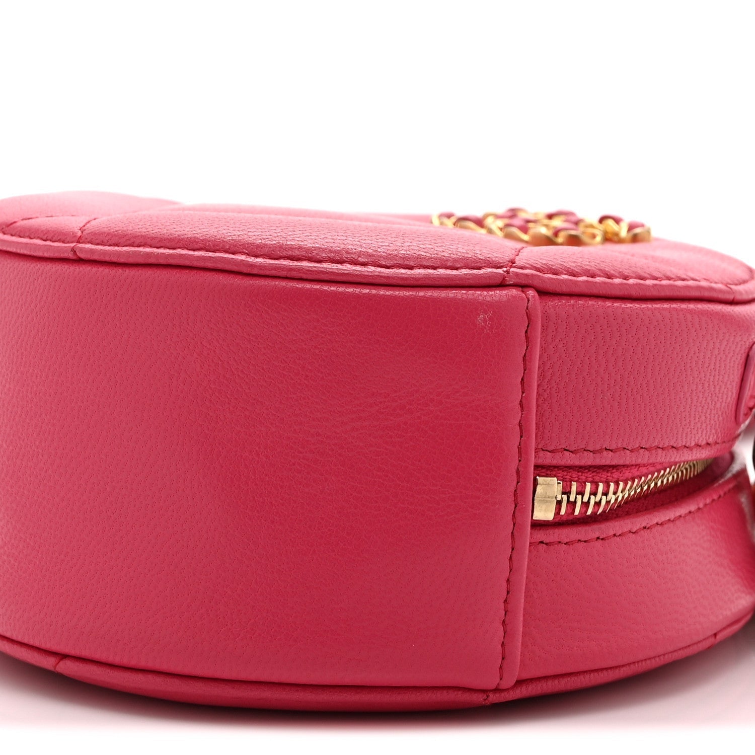 Lambskin Quilted CHNL 19 Round Clutch With Chain Pink