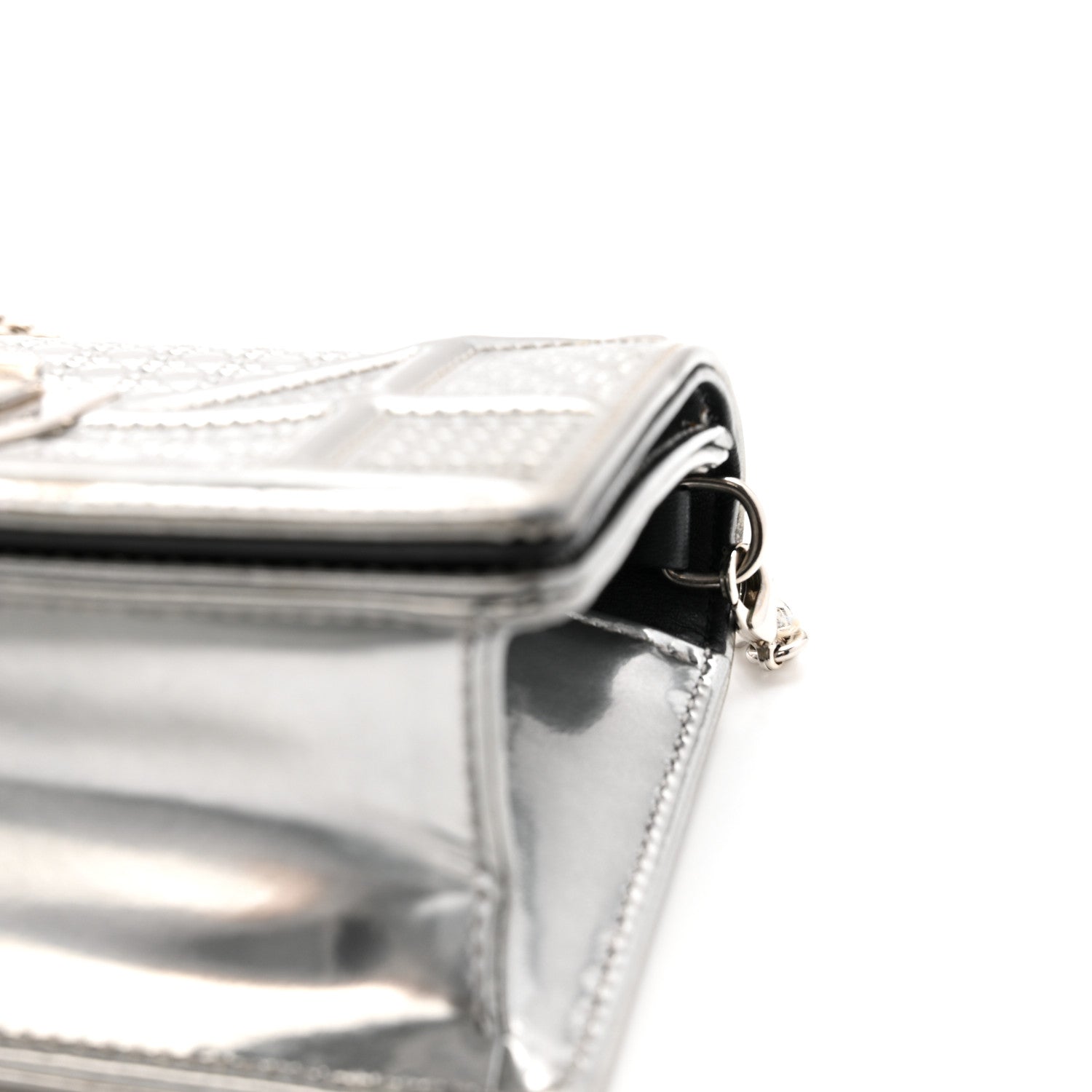 Metallic Patent Micro-Cannage Baby D1ORama Flap Bag Silver