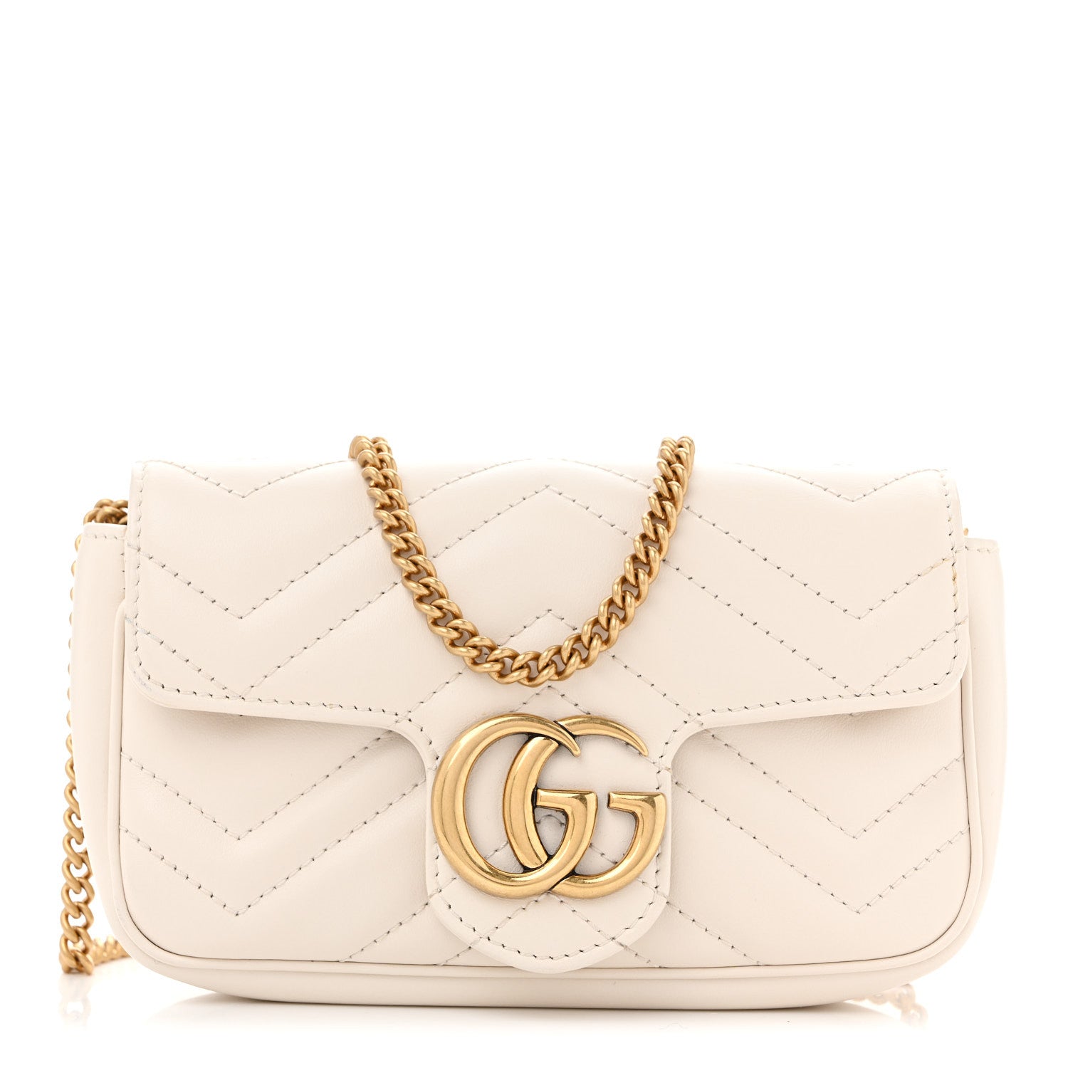 Calfskin Matelasse Super Mini GG Marmont Shoulder Bag White