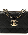 Lambskin Quilted Trendy CC Card Holder On Chain Black