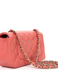 Iridescent Lambskin Quilted Mini Rectangular Flap Pink