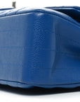 Caviar Chevron Quilted Medium Double Flap Blue