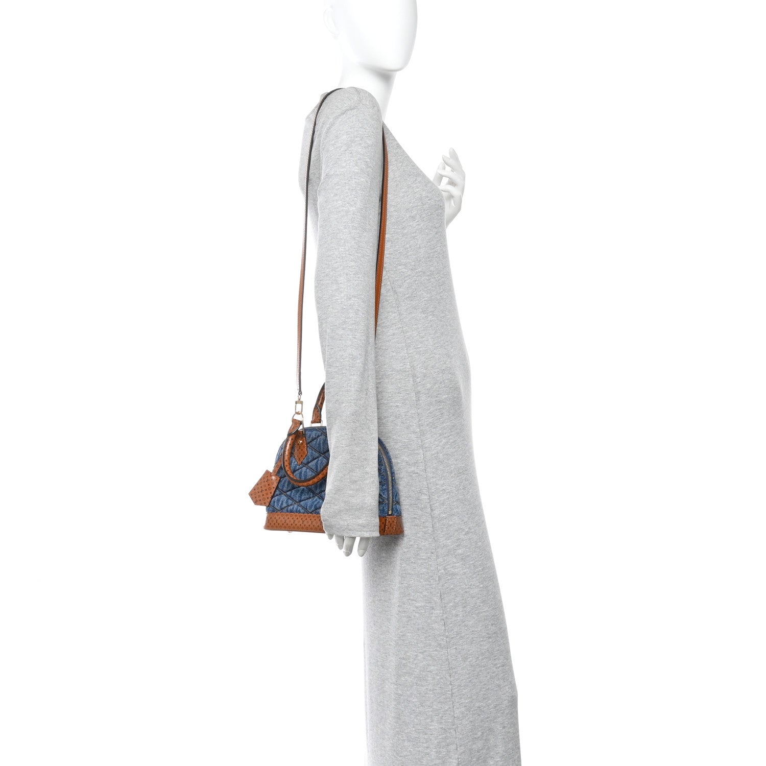 Denim Calfskin Reverse Monogram Malletage Alma BB Blue