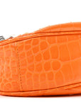 Extra Supple Calfskin Crocodile Embossed Le Cagole Shoulder Bag XS Pop Orange