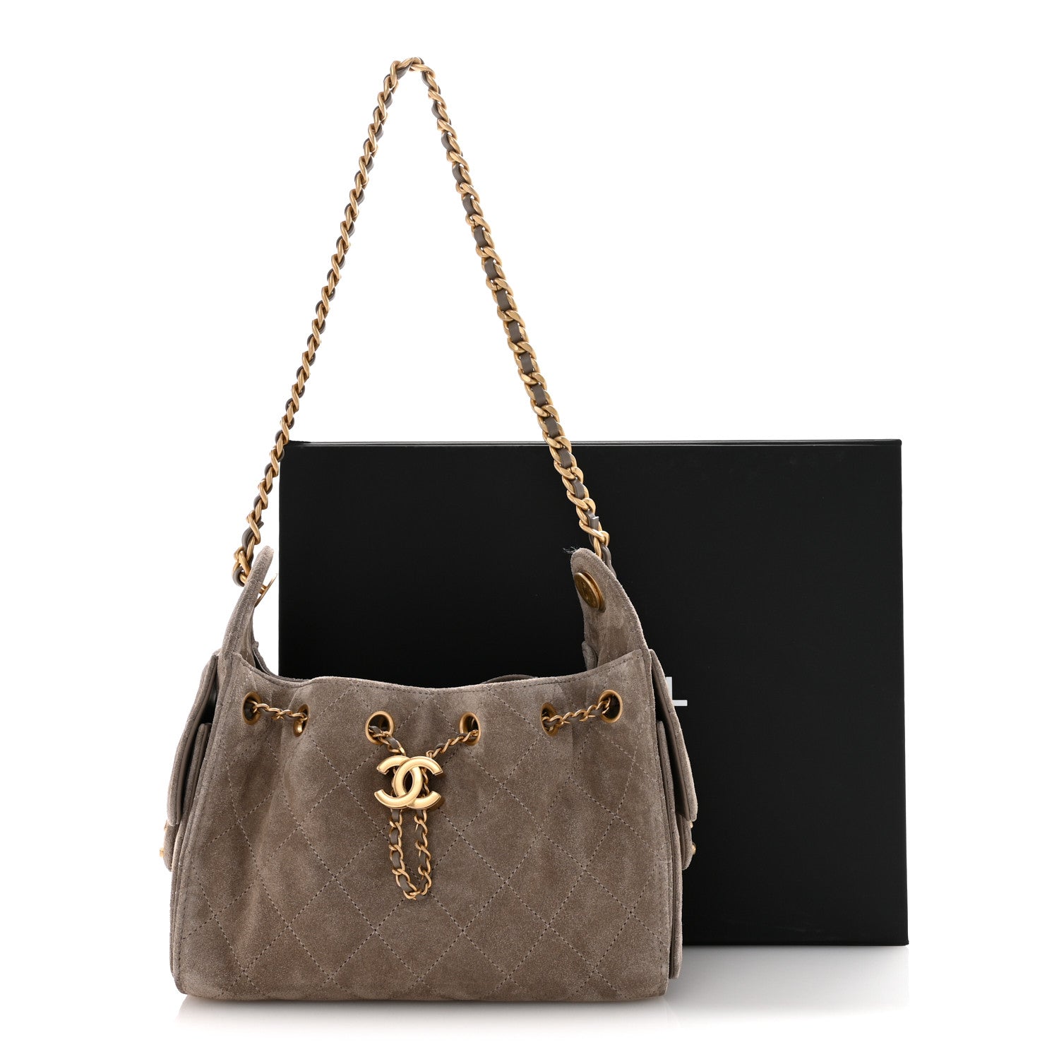 Suede Quilted Mini CHNL 25 Handbag Dark Grey