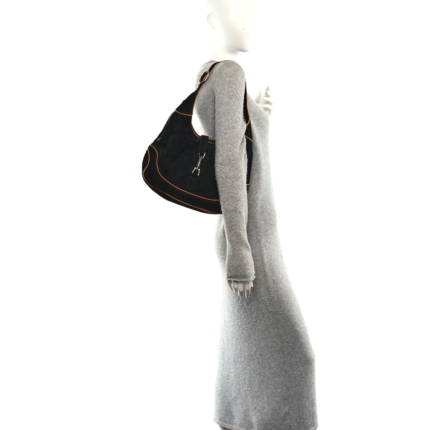 Nubuck Medium New Jackie Shoulder Bag Black Orange
