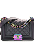 Iridescent Goatskin Quilted Small Boy Flap Purple