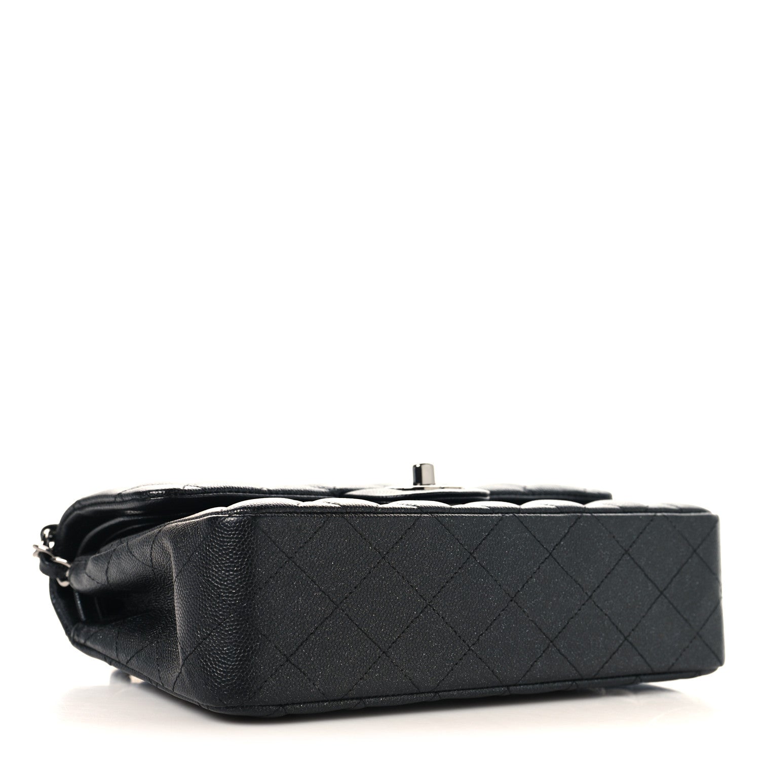 Iridescent Caviar Quilted Small Double Flap Black